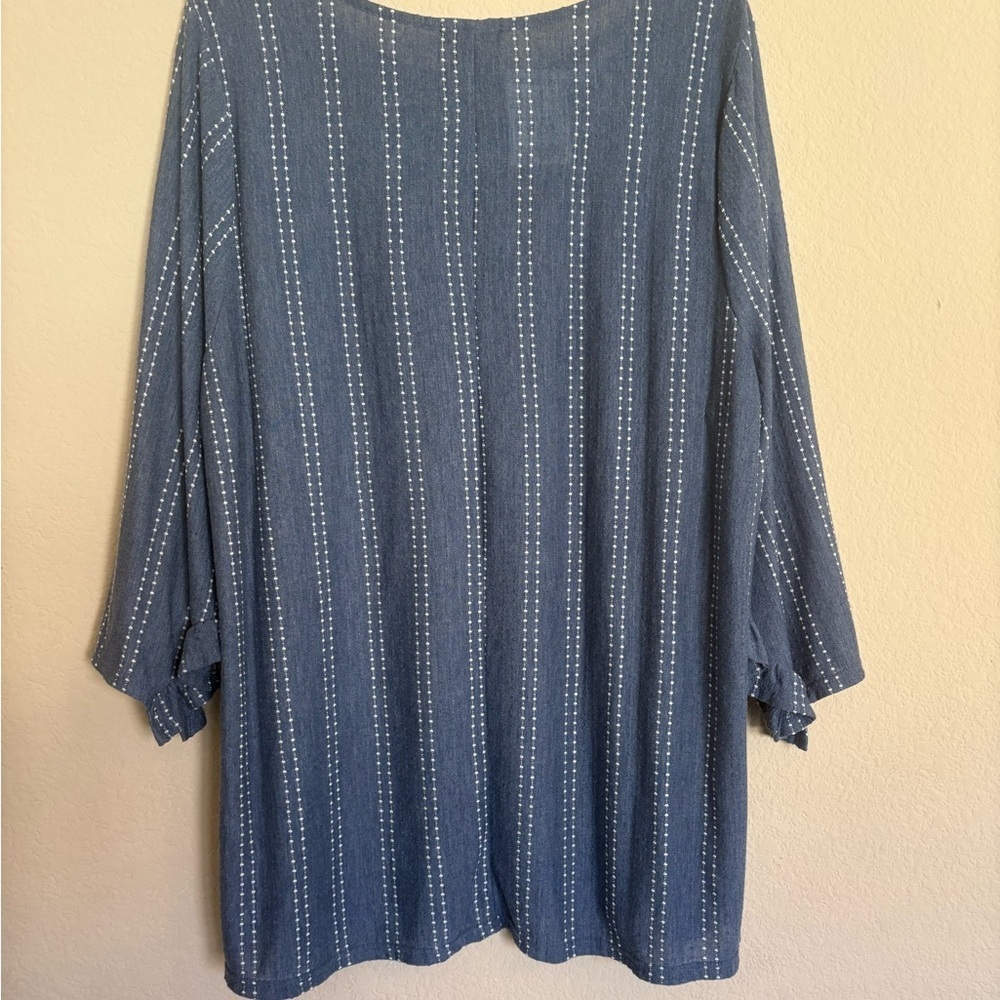 W5 Plus Size 1X Chambray Ruffle Sleeve Blouse NWT | Boho Cottagecore Striped Top - Picture 5 of 6